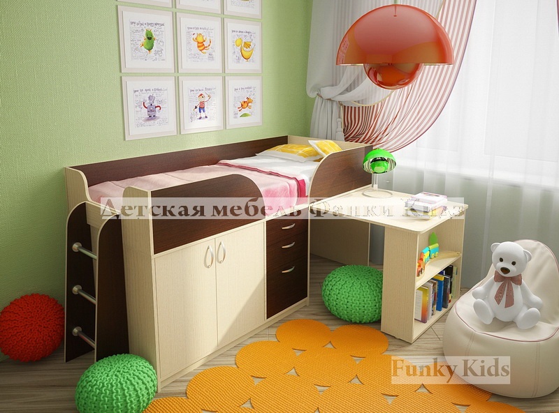Кровать детская с выдвижным столом Фанки Кидз 10