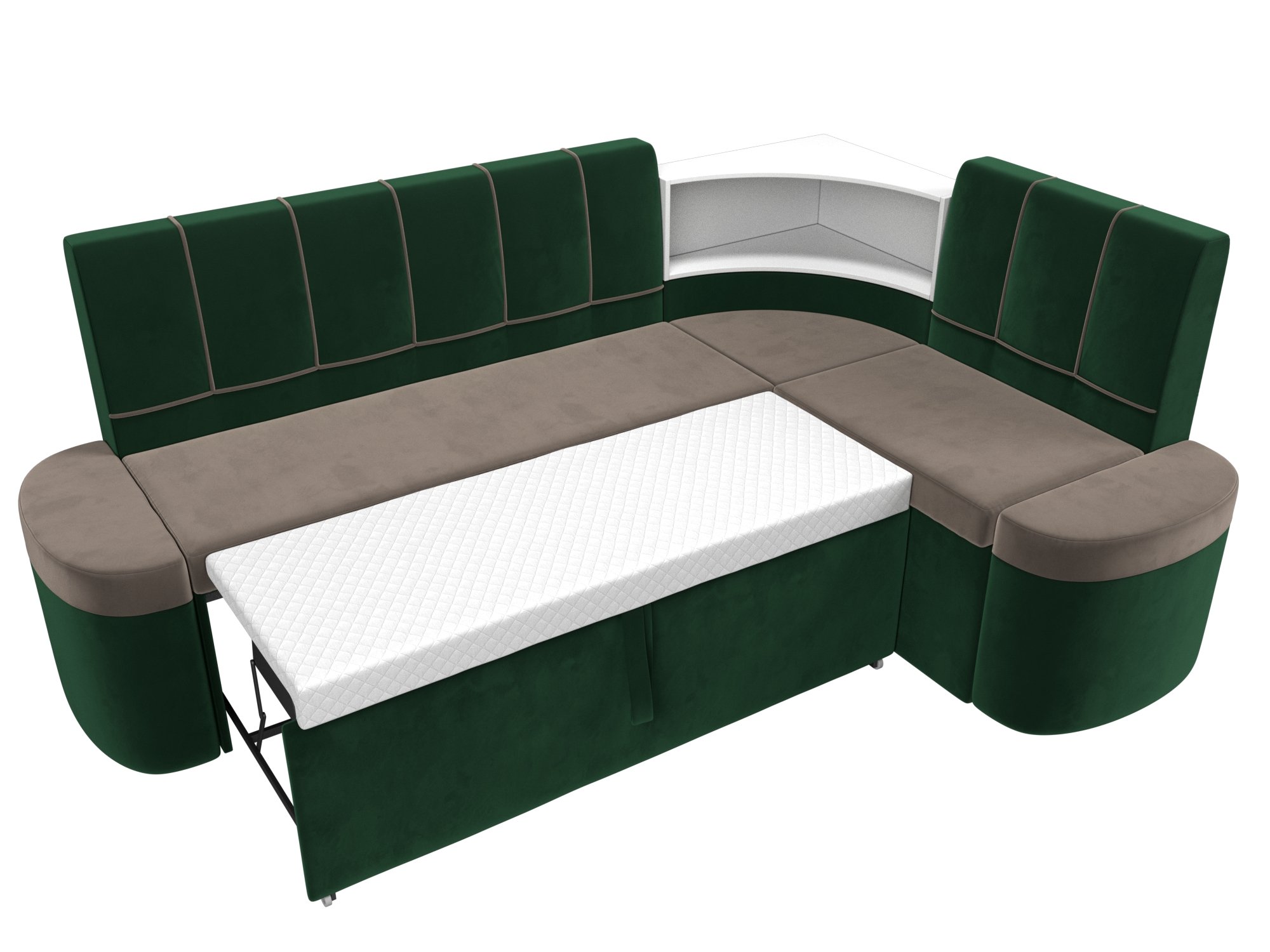 Кухонный угловой диван Тефида правый угол (Коричневый\Зеленый)