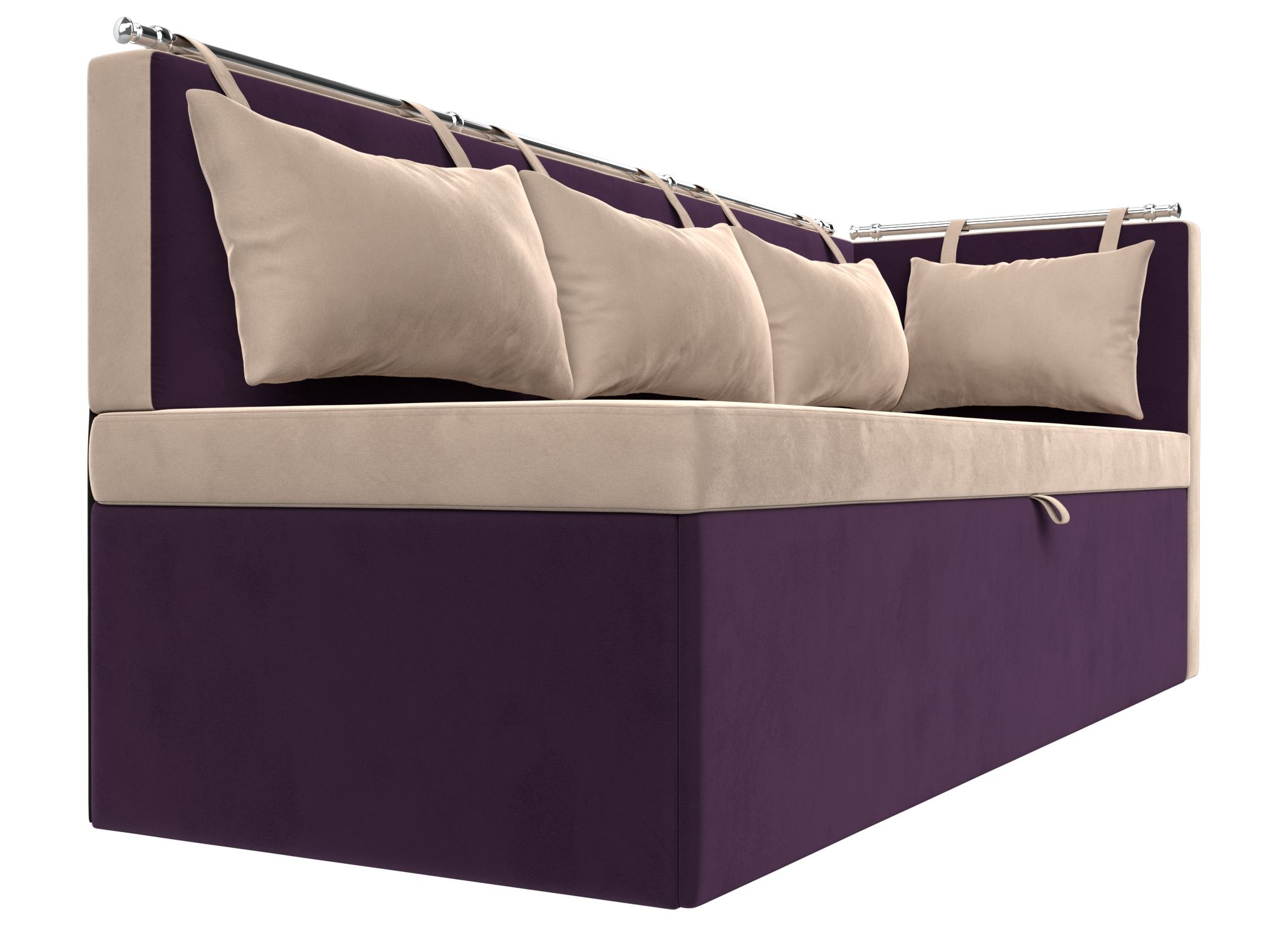 Кухонный диван Метро с углом справа (Бежевый\Фиолетовый)