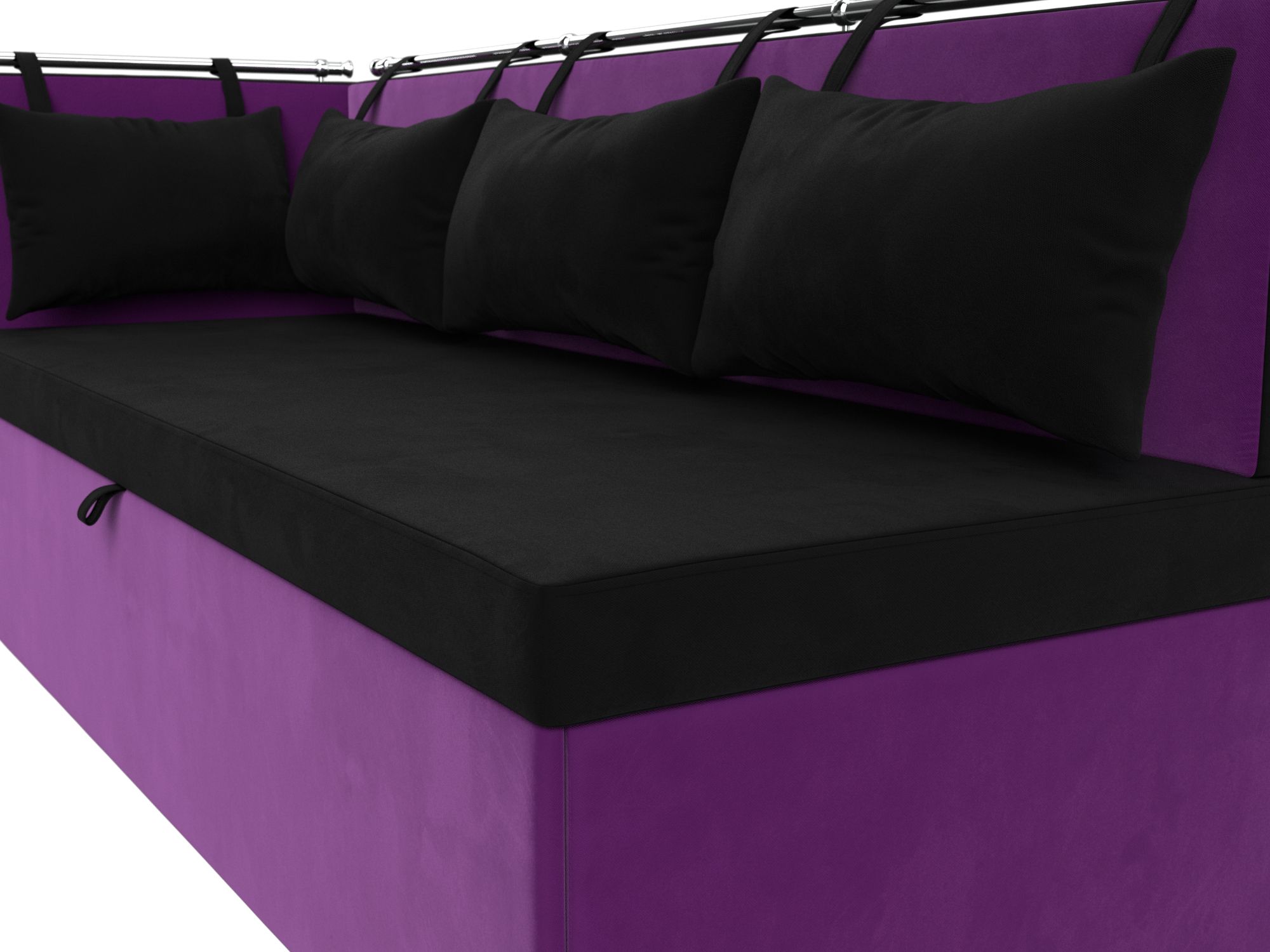 Кухонный диван Метро с углом слева (Черный\Фиолетовый)