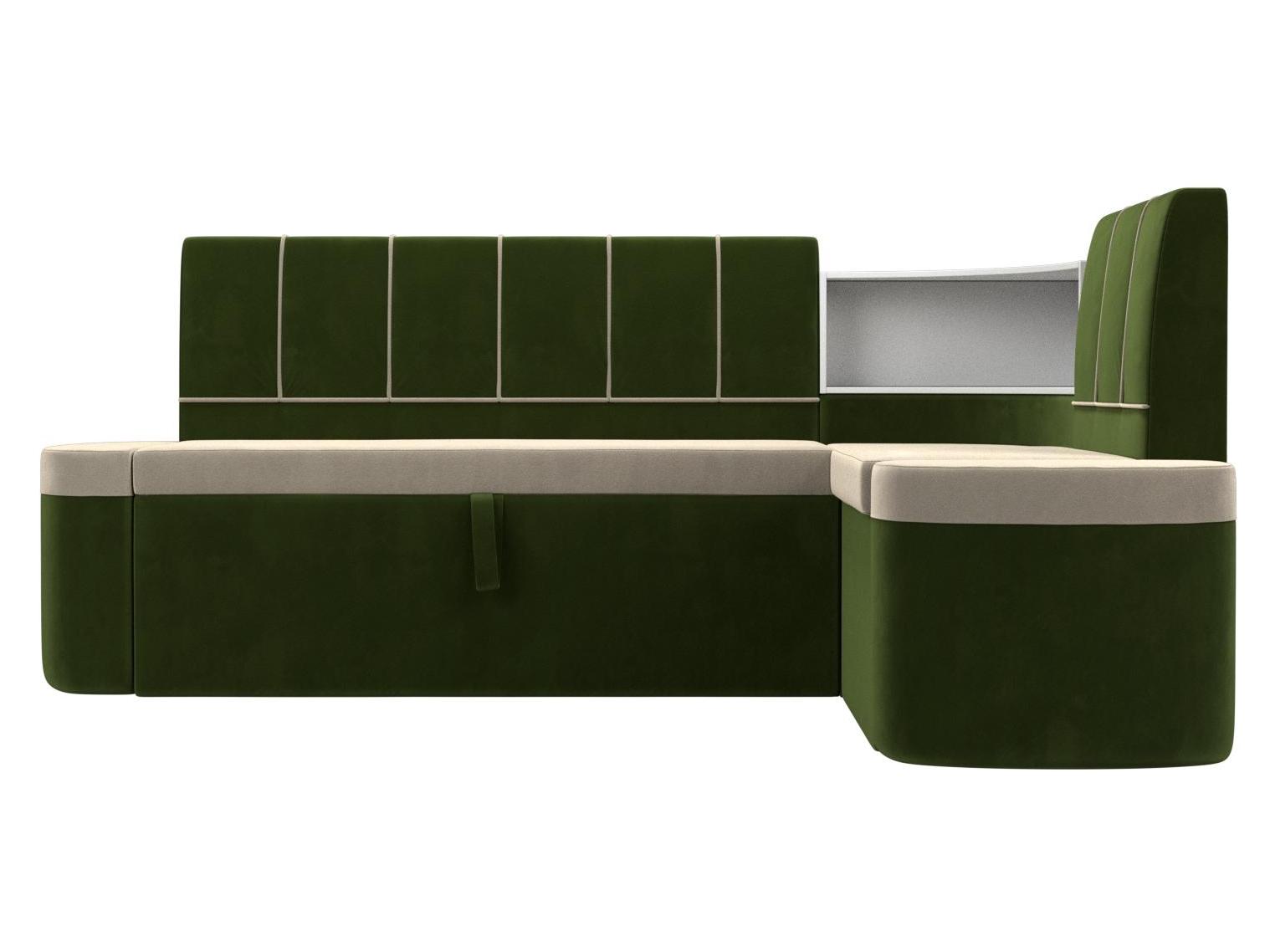 Кухонный угловой диван Тефида правый угол (Бежевый\Зеленый)