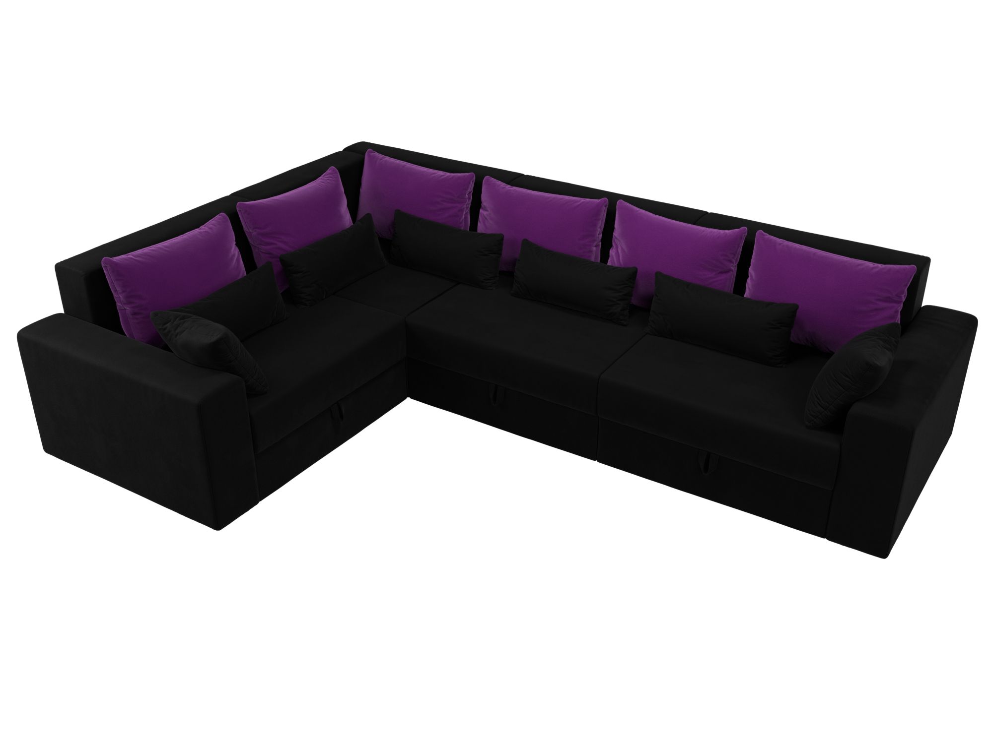 Угловой диван Майами Long левый угол (Черный\Фиолетовый\Черный)
