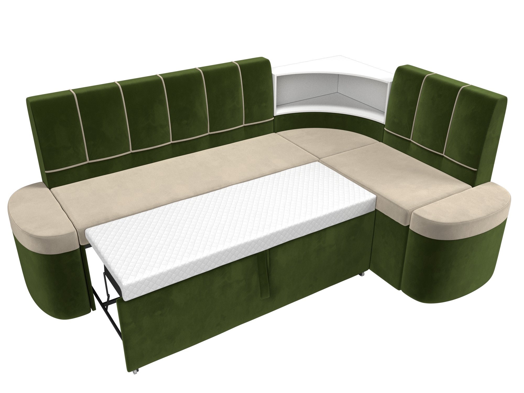 Кухонный угловой диван Тефида правый угол (Бежевый\Зеленый)