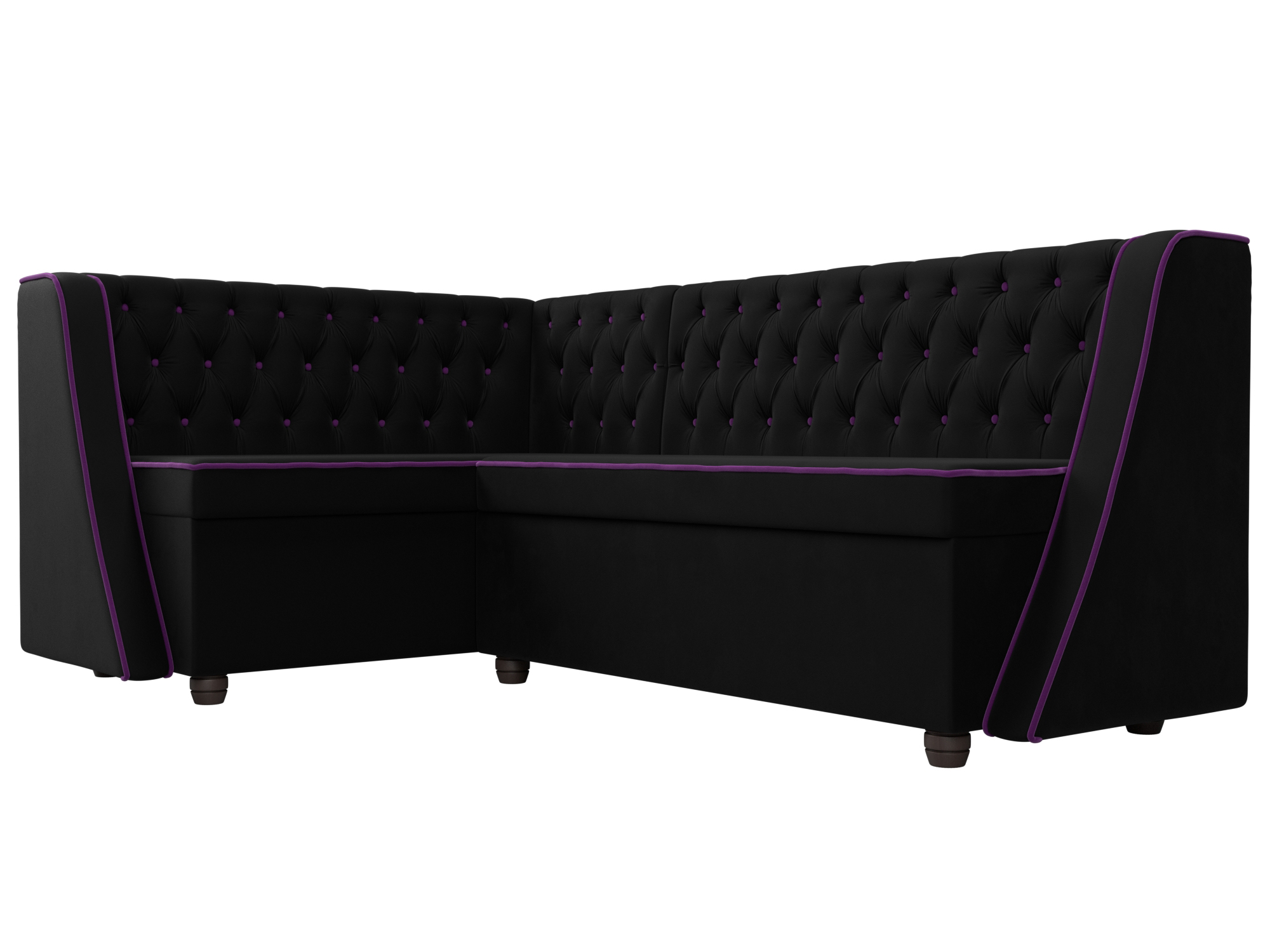 Кухонный угловой диван Лофт левый угол (Черный\Фиолетовый)