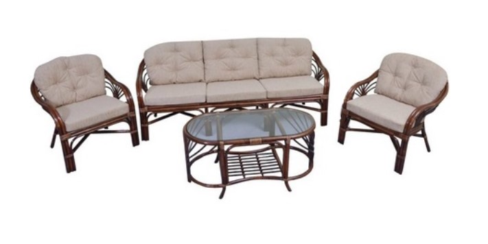 Комплект мебели из ротанга 01/14: 3х местный диван+2 кресла+столик