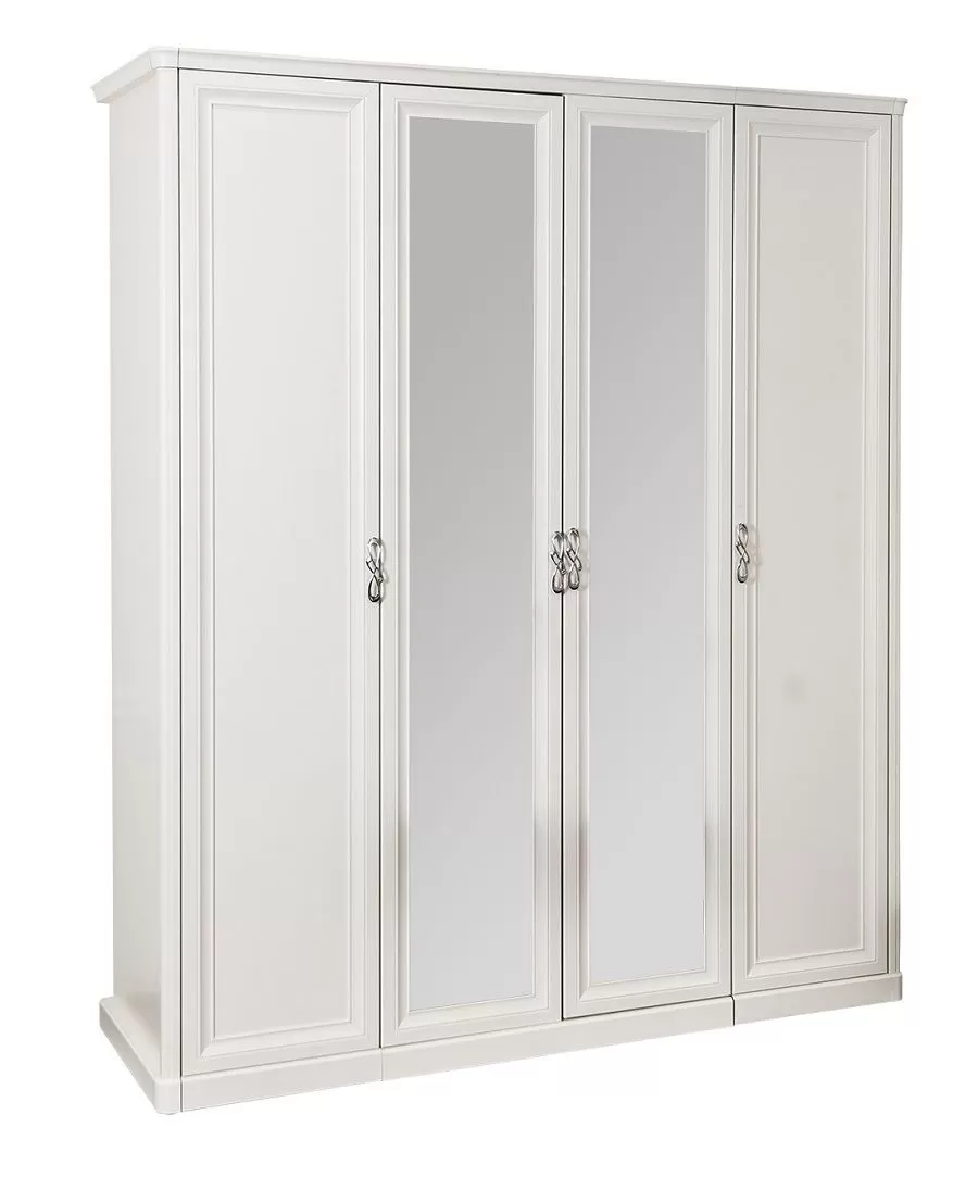 Шкаф Мишель 4-дверный (1+2+1) с зеркалом белый матовый