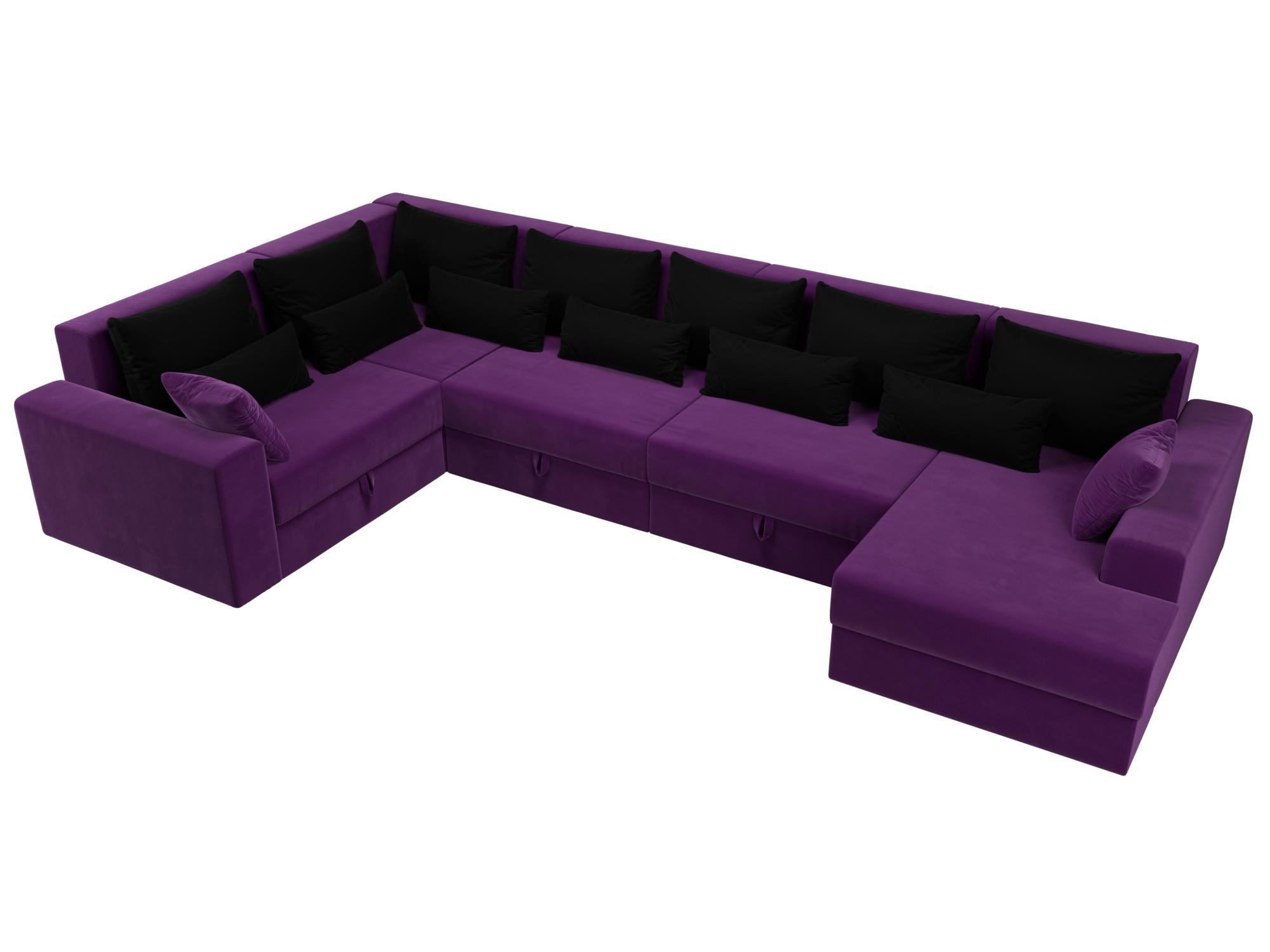 П-образный диван Майами правый угол (Фиолетовый\Черный\Черный)