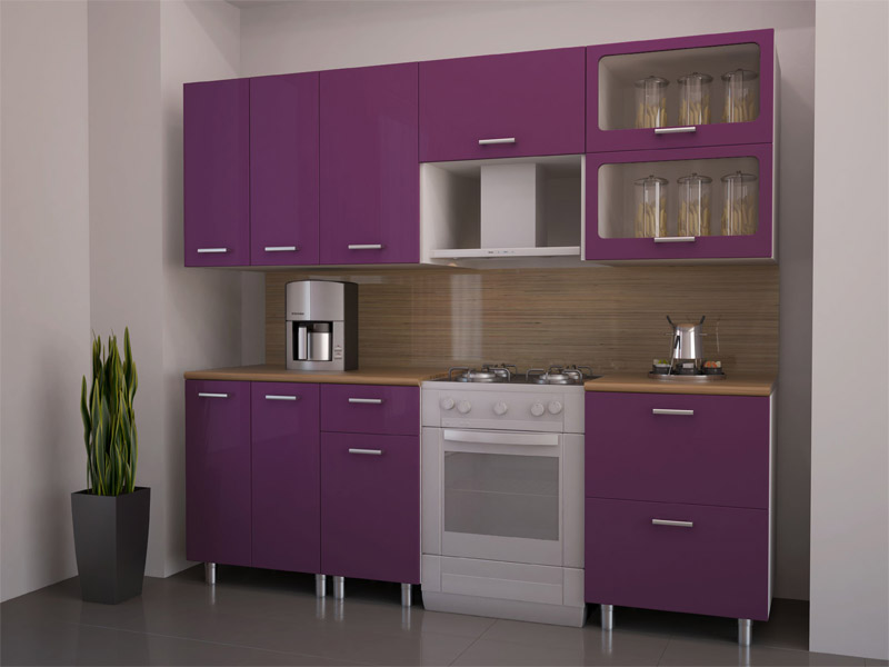 Кухня Модерн фасады Фиолет 2100 мм со столешницей Тростник 28 мм