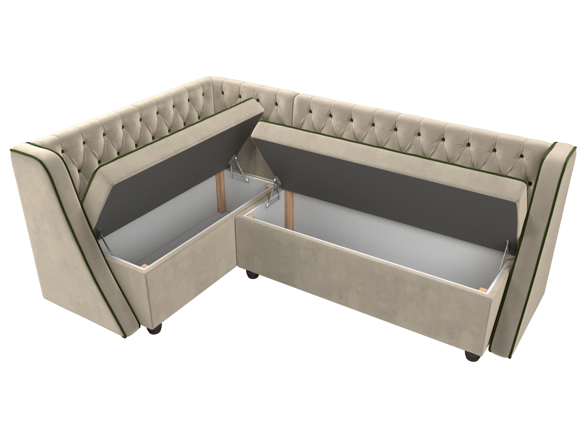 Кухонный угловой диван Лофт левый угол (Бежевый\Зеленый)