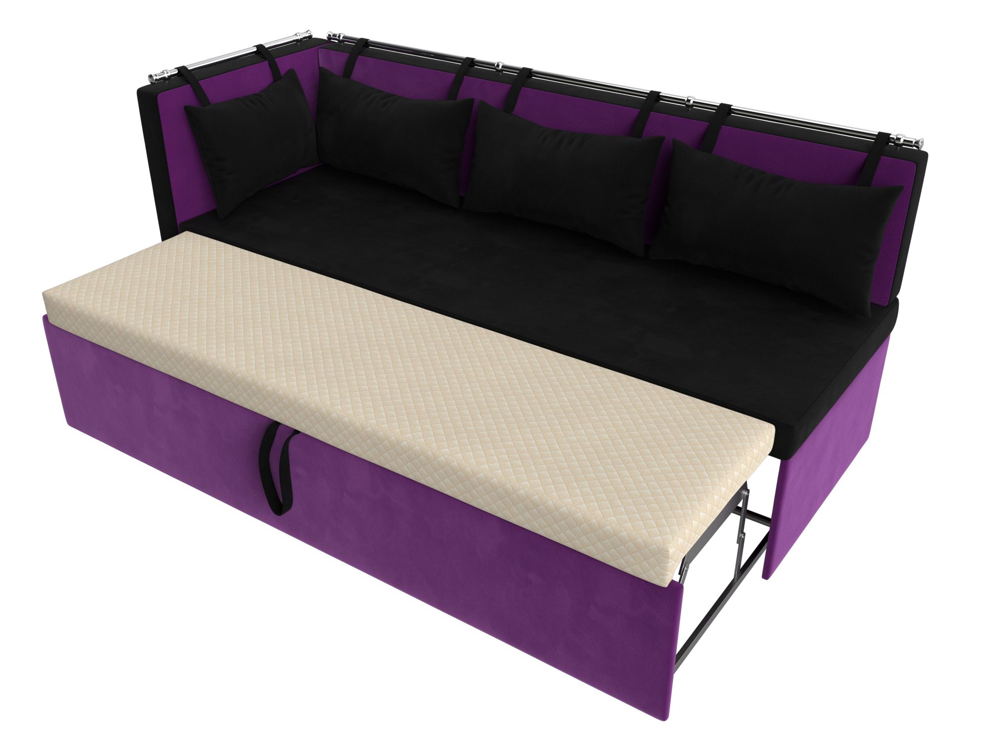 Кухонный диван Метро с углом слева (Черный\Фиолетовый)