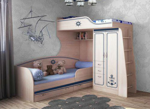 Кровать-чердак Капитан с низкой кроватью и бортиком