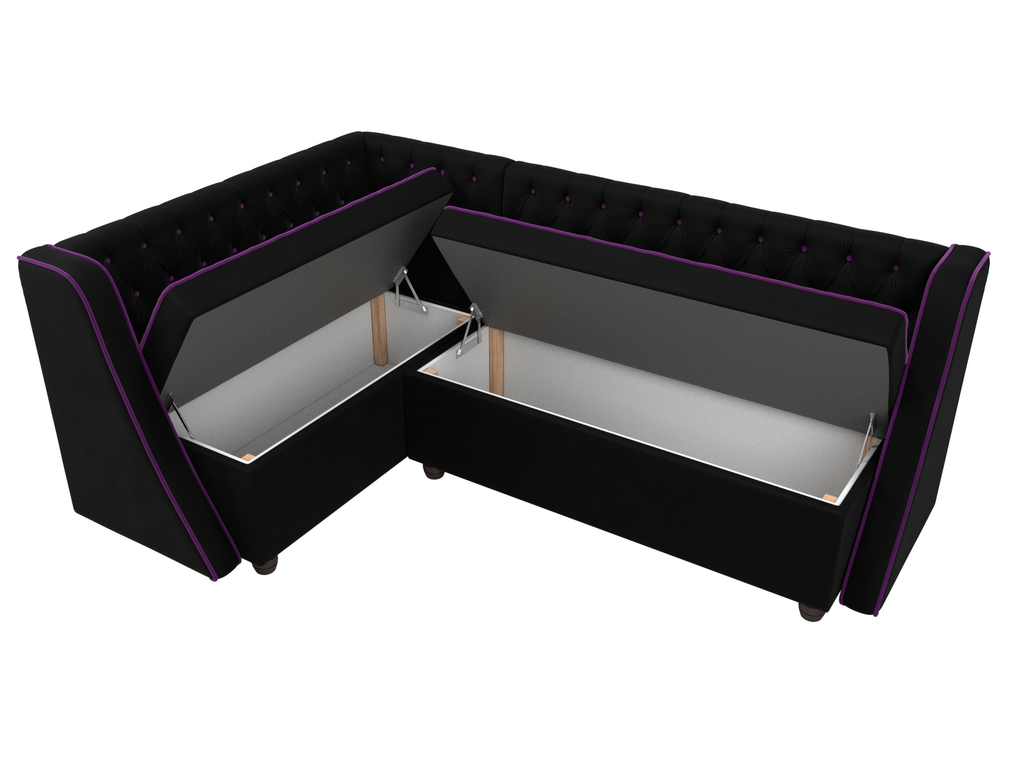 Кухонный угловой диван Лофт левый угол (Черный\Фиолетовый)