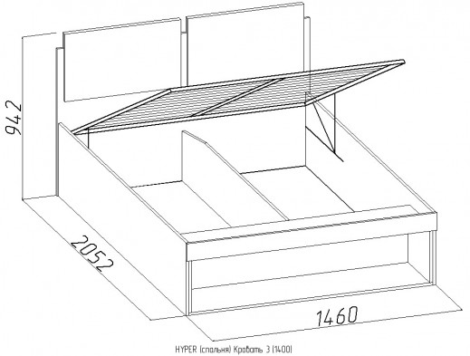 Кровать с подъемным механизмом Hyper 3 (1400)