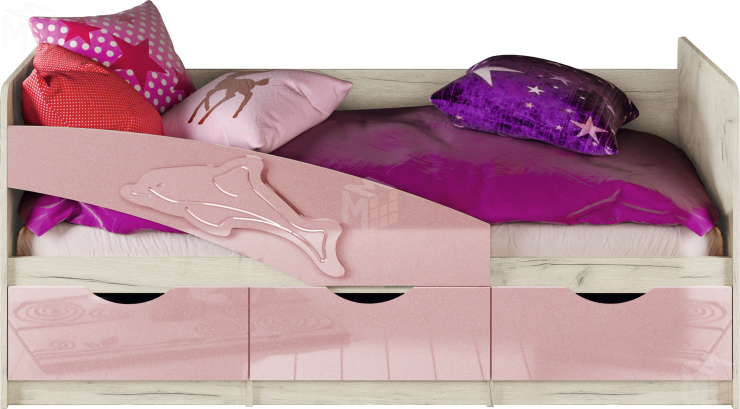 Кровать Дельфин 1,6 МДФ розовый металлик