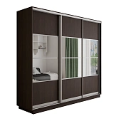 Шкаф-купе Оптим 3-х дверный 4 секции (ЛДСП, Зеркало)  240 см. 2 штанги, 9 полок, 4 ящика