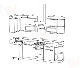 Кухня угловая Техно New 0,9*2,7 Графит софт/Экзотическое дерево амазония