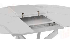 Стол обеденный раздвижной Бергамо Тип 1  Белый муар, Стекло матовое белый мрамор