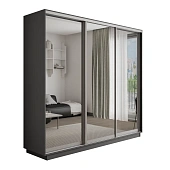 Шкаф-купе Оптим 3-х дверный 1 секция (Зеркало) 210 см. 2 штанги, 9 полок, 4 ящика