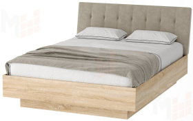 Кровать КРС-1600 СОНАТА с подъёмным механизмом Дуб Сонома - велюр  SAND