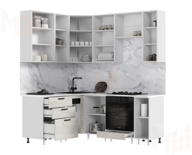 Кухня Рио New угловая 1,6*2,0/900 (490) комп №2 Дуб крафт белый, Белый (Антарес)