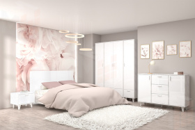 Спальный гарнитур ЭГО Бетон Светлый/Белый Глянец Вариант 6