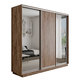 Шкаф-купе Оптим 3-х дверный  1 секция (ЛДСП, 2 Зеркала) 180 см. 1 штанга, 11 полок, 4 ящика