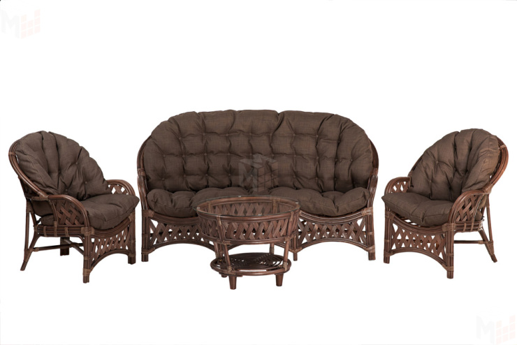Комплект Черчилль (Рузвельт) с 3-х местным диваном и круглым столом коричневыми подушками