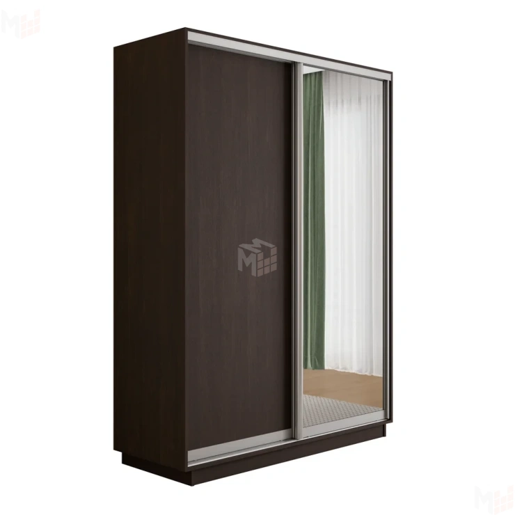 Шкаф-купе Оптим 2-х дверный 1 секция (ЛДСП, Зеркало) 140 см 1 штанга, 7 полок