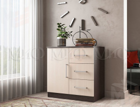 Комод Басямиф 3 ящика 1 дверь, венге/дуб беленый