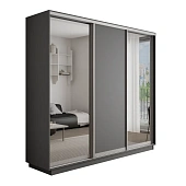 Шкаф-купе Оптим 3-х дверный 1 секция (ЛДСП, 2 Зеркала) 240 см. 2 штанги, 9 полок, 4 ящика