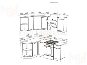 Кухня угловая Техно New 1,3*1,4 Горчица Софт/Ультрамарин Софт