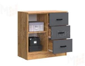 Комод Бася 3 ящика, 1 дверь (крафт золотой/графит)