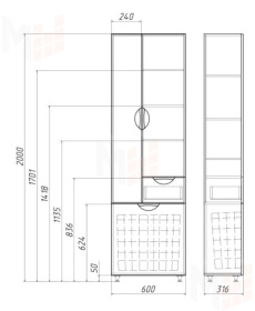 Пенал напольный "Грация" 60 с корзиной для белья Домино