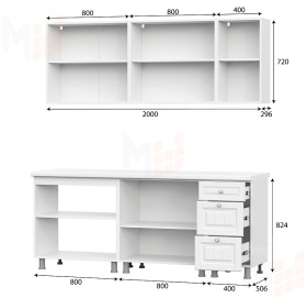 Кухонный гарнитур Прованс (2,0м) (МДФ) (без столешниц) Белый 