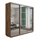 Шкаф-купе Оптим 3-х дверный 4 секции (Зеркало) 240 см. 1 штанга, 11 полок, 4 ящика