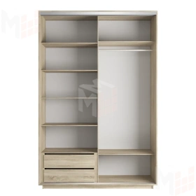 Шкаф-купе Оптим 2-х дверный 4 секции 140 см. 1 штанга, 7 полок, 2 ящика