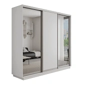 Шкаф-купе Оптим 3-х дверный 1 секция (ЛДСП, 2 Зеркала) 180 см. 2 штанги, 9 полок, 4 ящика