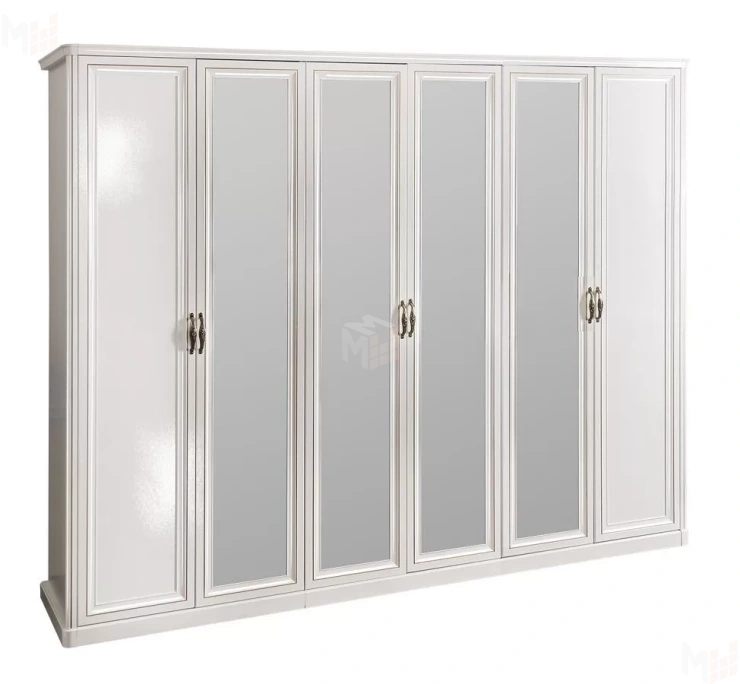 Шкаф Натали 6-дверный (2+2+2) с зеркалом белый глянец