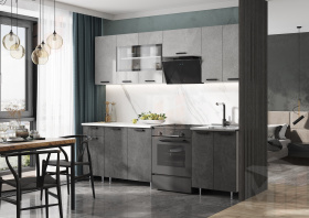 Кухня Рио New 2,4 (490) ЛДСП Бетон светлый/Бетон темный/Белый/Антарес