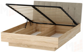 Кровать КРС-1600 СОНАТА с подъёмным механизмом Дуб Сонома - велюр  SAND