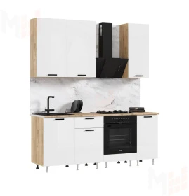 Кухня Рио New 2,0/900 (490) комп №2 ЛДСП Белый глянец/Дуб крафт (Дуб вотан)