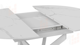 Стол обеденный раздвижной Бергамо Тип 1  Белый муар, Стекло матовое белый мрамор