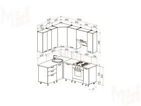 Кухня Рио New угловая 1,6*2,0/900 (490) комп №2 Дуб крафт белый, Белый (Антарес)