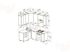 Кухня Рио New угловая 1,6*2,0/900 (490) Дуб крафт белый, Белый (Антарес)