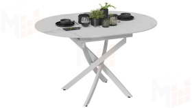 Стол обеденный раздвижной Бергамо Тип 1  Белый муар, Стекло матовое белый мрамор