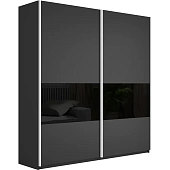 Шкаф-купе Прайм Широкий 2-х дверный 220 см, Серый диамант/Черное стекло
